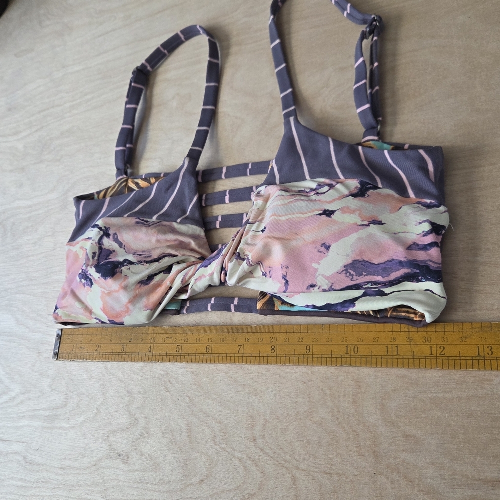 Maaji Yellow Peach Floral Twist Front Strappy Swim Bikini Top - Picture 8 of 10